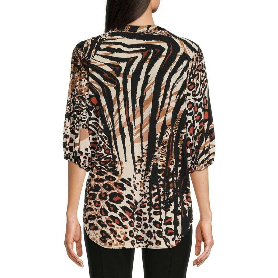 Best Sale ๐ Slim Factor By Investments Animal Print 3/4 Puff Sleeve Chain Lace-Up V-Neck Blouse Animal Collage โค๏ธ 2 Best Sale ๐ Slim Factor By Investments Animal Print 3/4 Puff Sleeve Chain Lace-Up V-Neck Blouse Animal Collage โค๏ธ - Image 2