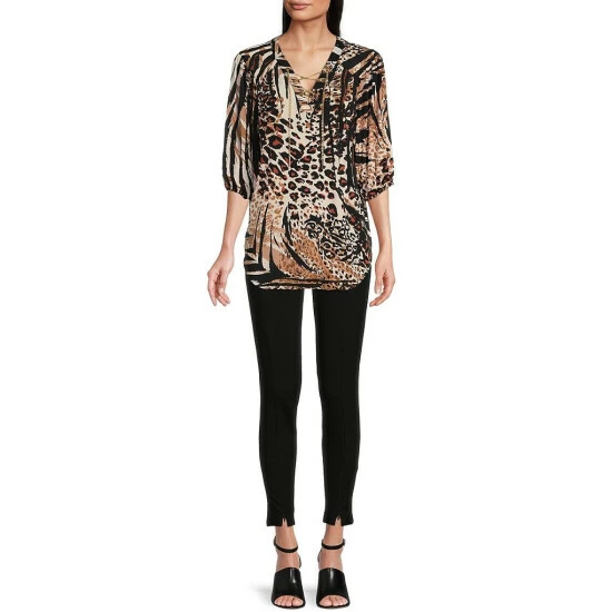 Best Sale ๐ Slim Factor By Investments Animal Print 3/4 Puff Sleeve Chain Lace-Up V-Neck Blouse Animal Collage โค๏ธ 3 Best Sale ๐ Slim Factor By Investments Animal Print 3/4 Puff Sleeve Chain Lace-Up V-Neck Blouse Animal Collage โค๏ธ - Image 3