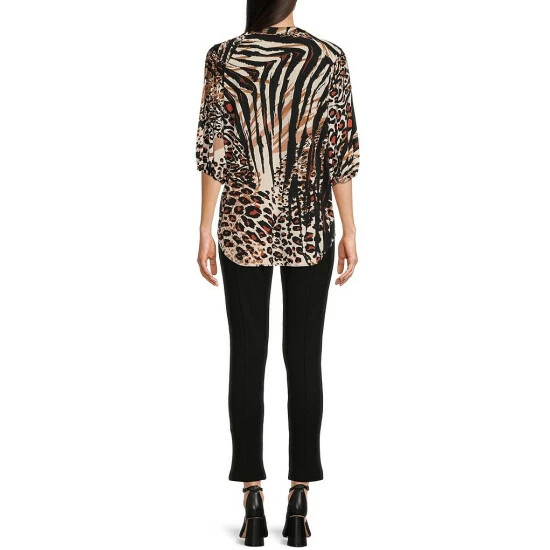Best Sale ๐ Slim Factor By Investments Animal Print 3/4 Puff Sleeve Chain Lace-Up V-Neck Blouse Animal Collage โค๏ธ 4 Best Sale ๐ Slim Factor By Investments Animal Print 3/4 Puff Sleeve Chain Lace-Up V-Neck Blouse Animal Collage โค๏ธ - Image 4