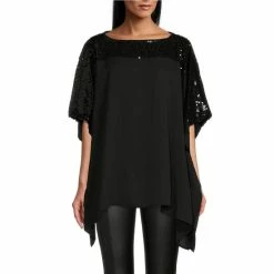 Brand new ๐ Slim Factor By Investments 3/4 Sleeve Sequin Yoke Tunic Black โ๏ธ