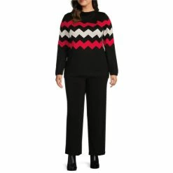 Outlet ⭐ Investments Plus Size Striped Chevron Print Long Sleeve Envelope Neck Sweater Black Stripe 😍 -Investments Shop unnamed file 1785