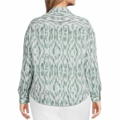 Promo 🥰 Investments Plus Size Kelly Point Collar Long Roll-Tab Sleeve Button Tie Front Ikat Print Top Timeless Ikat ⭐ -Investments Shop unnamed file 1789