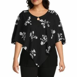 Brand new 🤩 Slim Factor By Investments Plus Size Woven Keyhole V-Neck 3/4 Sleeve Scattered Floral Print Poncho Top 🌟