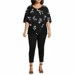 Brand new 🤩 Slim Factor By Investments Plus Size Woven Keyhole V-Neck 3/4 Sleeve Scattered Floral Print Poncho Top 🌟 -Investments Shop unnamed file 1811