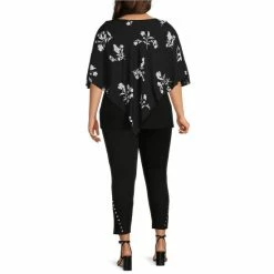 Brand new 🤩 Slim Factor By Investments Plus Size Woven Keyhole V-Neck 3/4 Sleeve Scattered Floral Print Poncho Top 🌟 -Investments Shop unnamed file 1812