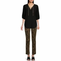 Hot Sale 🥰 Slim Factor By Investments 3/4 Puff Sleeve Chain Lace-Up V-Neck Blouse Black ⭐ 6 Hot Sale 🥰 Slim Factor By Investments 3/4 Puff Sleeve Chain Lace-Up V-Neck Blouse Black ⭐ -Investments Shop unnamed file 1815