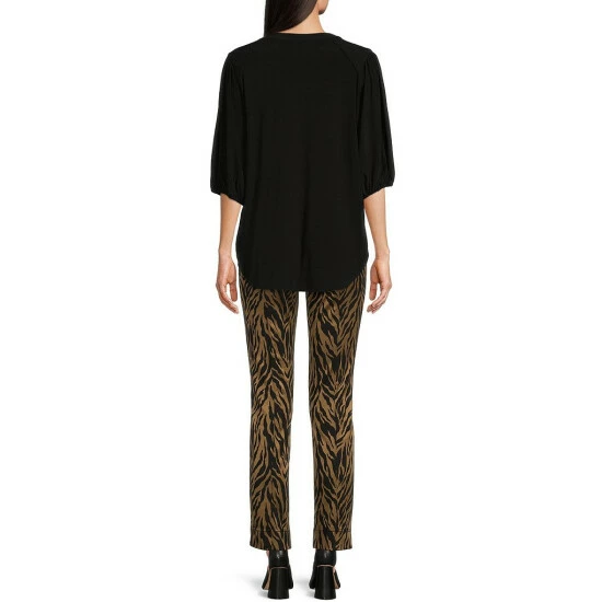 Hot Sale 🥰 Slim Factor By Investments 3/4 Puff Sleeve Chain Lace-Up V-Neck Blouse Black ⭐ 4 Hot Sale 🥰 Slim Factor By Investments 3/4 Puff Sleeve Chain Lace-Up V-Neck Blouse Black ⭐ - Image 4