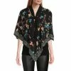Deals 💯 Slim Factor By Investments Floral Print 3/4 Sleeve V-Neck Tie Layered Poncho Flower Scarf ✨