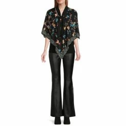 Deals 💯 Slim Factor By Investments Floral Print 3/4 Sleeve V-Neck Tie Layered Poncho Flower Scarf ✨ -Investments Shop unnamed file 1819