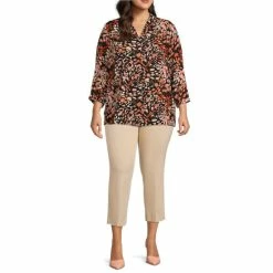 Best Pirce ❤️ Investments Plus Size Caroline Signature V-Neck 3/4 Sleeve Dotted Movements Print Button Front Top 🤩 -Investments Shop unnamed file 1828