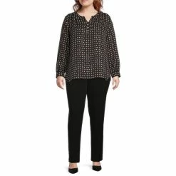 Discount ❤️ Investments Plus Size Woven Playful Dots Print Long Sleeve Y-Neck Top 🛒 -Investments Shop unnamed file 1838