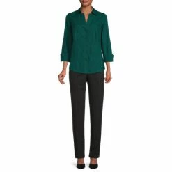 Best Sale ✨ Investments Petite Size Taylor Gold Label Non-Iron Point Collar 3/4 Sleeve Button Front 👚 Shirt Botanical Garden 🧨 -Investments Shop unnamed file 1849