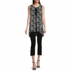 New 🥰 Slim Factor By Investments Geo Print Grommet Tie Detail High-Low Crew Neck Sleeveless Top Black White Geo 👍 -Investments Shop unnamed file 1855
