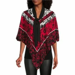 Budget ✨ Slim Factor By Investments Floral Print 3/4 Sleeve V-Neck Tie Layered Poncho Top Floral Lace 😍