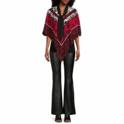 Budget ✨ Slim Factor By Investments Floral Print 3/4 Sleeve V-Neck Tie Layered Poncho Top Floral Lace 😍 -Investments Shop unnamed file 1867