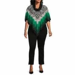 Best deal 🤩 Slim Factor By Investments Plus Size Cowl Neck 3/4 Sleeve Ikat Print Poncho Ikat Scarf 😀 -Investments Shop unnamed file 1873