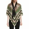 Hot Sale 🧨 Slim Factor By Investments Paisley Print 3/4 Sleeve Self-Tie V-Neck Layered Poncho Cream Paisley ⭐