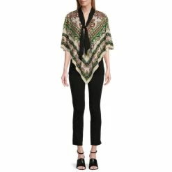 Hot Sale 🧨 Slim Factor By Investments Paisley Print 3/4 Sleeve Self-Tie V-Neck Layered Poncho Cream Paisley ⭐ -Investments Shop unnamed file 1876