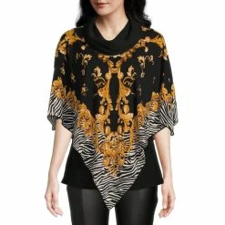 Buy 🛒 Slim Factor By Investments Zebra Print Cowl Neck 3/4 Sleeve Layered Poncho Baroque Zebra 🔔