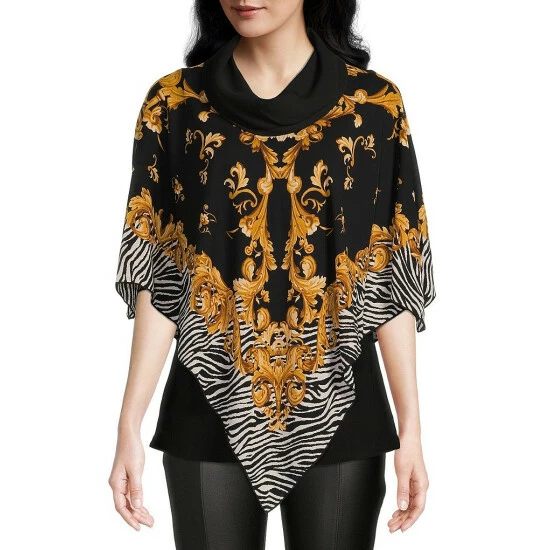Buy ๐ Slim Factor By Investments Zebra Print Cowl Neck 3/4 Sleeve Layered Poncho Baroque Zebra ๐ 1 Buy ๐ Slim Factor By Investments Zebra Print Cowl Neck 3/4 Sleeve Layered Poncho Baroque Zebra ๐