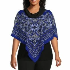 Hot Sale ✨ Slim Factor By Investments Plus Size Cowl Neck 3/4 Sleeve Paisley Print Poncho ⭐