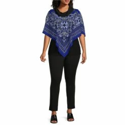 Hot Sale ✨ Slim Factor By Investments Plus Size Cowl Neck 3/4 Sleeve Paisley Print Poncho ⭐ -Investments Shop unnamed file 1891