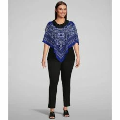 Hot Sale ✨ Slim Factor By Investments Plus Size Cowl Neck 3/4 Sleeve Paisley Print Poncho ⭐ -Investments Shop unnamed file 1892