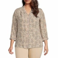 Cheapest ✔️ Investments Plus Size Caroline Signature V-Neck 3/4 Sleeve Serene Leopard Print Button Front Top 🎉