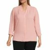 Best reviews of ✨ Investments Plus Size Caroline Signature V-Neck 3/4 Sleeve Button Front Top Silver Lake Blue 🔔