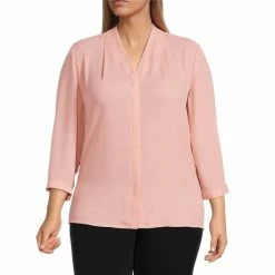 Best reviews of โจ Investments Plus Size Caroline Signature V-Neck 3/4 Sleeve Button Front Top Silver Lake Blue ๐