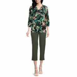 Deals 😉 Investments Watercolor Palm Print Knit Pleated Tie V-Neck 3/4 Sleeve Top ⭐ -Investments Shop unnamed file 1913