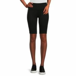 Buy 👏 Slim Factor By Investments Wide Waist Ponte Geometric Print Side Trim Pull-On Bermuda Shorts Black ✨