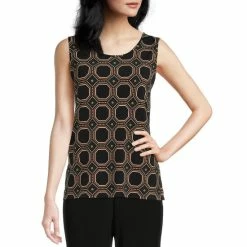 Best deal 😍 Investments Petite Size Soft Separates Hexagon Geo Print Reversible Scoop To Crew Neck Sleeveless Top ⌛