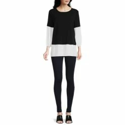 Wholesale 🤩 Slim Factor By Investments Round Neck 3/4 Sleeve Layered Color Block Blouse Black/white 🌟 -Investments Shop unnamed file 1929