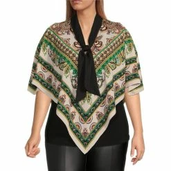Top 10 🔔 Slim Factor By Investments Plus Size Paisley Print 3/4 Sleeve V- Neck Tie Poncho Cream Paisley 😍