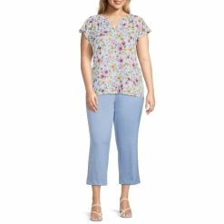 Promo 😉 Investments Plus Size Watercolor Floral Print Split V-Neck Short Flutter Sleeve Top ✨ -Investments Shop unnamed file 1958