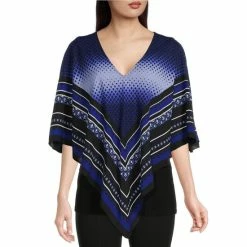 Best Sale 💯 Slim Factor By Investments Pixelized Print V-Neck 3/4 Sleeve Dobby Knit Poncho Pixelized Scarf 😀