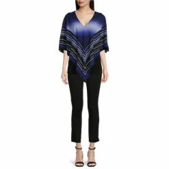 Best Sale 💯 Slim Factor By Investments Pixelized Print V-Neck 3/4 Sleeve Dobby Knit Poncho Pixelized Scarf 😀 -Investments Shop unnamed file 1966