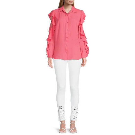 Coupon ๐ Slim Factor By Investments Ruffled Point Collar Long Sleeve Cold Shoulder Button Front Blouse Black ๐ 3 Coupon ๐ Slim Factor By Investments Ruffled Point Collar Long Sleeve Cold Shoulder Button Front Blouse Black ๐ - Image 3