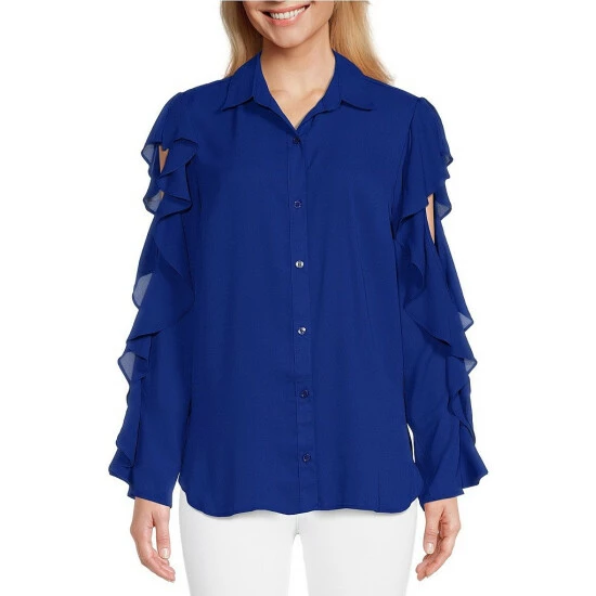 Coupon ๐ Slim Factor By Investments Ruffled Point Collar Long Sleeve Cold Shoulder Button Front Blouse Black ๐ 7 Coupon ๐ Slim Factor By Investments Ruffled Point Collar Long Sleeve Cold Shoulder Button Front Blouse Black ๐ - Image 7