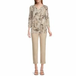Best Sale ✔️ Investments Petite Size Neutral Snake Print Knit Pleated Split V-Neck 3/4 Sleeve Top 🎁 -Investments Shop unnamed file 1977