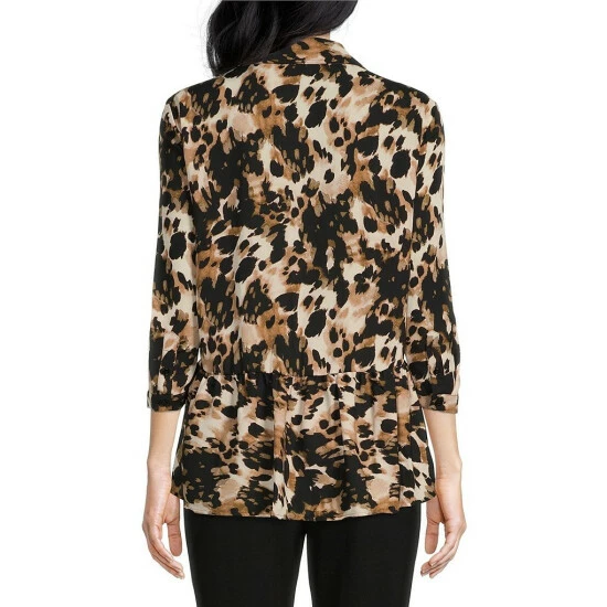 Wholesale ๐ฅ Investments Woven Cheetah Brushstroke Print Y-Neck 3/4 Sleeve Flounce Hem Top ๐ 2 Wholesale ๐ฅ Investments Woven Cheetah Brushstroke Print Y-Neck 3/4 Sleeve Flounce Hem Top ๐ - Image 2