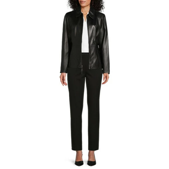 Best Sale 🎉 Investments Genuine Lamb Leather Point Collar Long Sleeve Zip Front Jacket Ruby Red 💯 3 Best Sale 🎉 Investments Genuine Lamb Leather Point Collar Long Sleeve Zip Front Jacket Ruby Red 💯 - Image 3