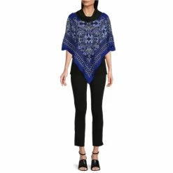 Budget 🤩 Slim Factor By Investments Cowl Neck 3/4 Sleeve Paisley Print Poncho Top Paisley Scarf Print 🎉 -Investments Shop unnamed file 2009