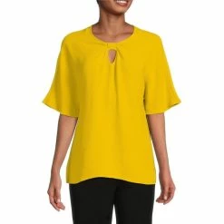 Promo 🎉 Investments Petite Size Woven Keyhole Neck Short Sleeve Top Hot Spot 🎉