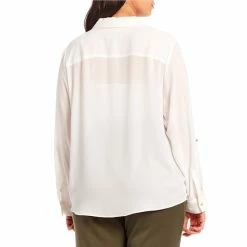 Buy 🧨 Investments Plus Size Kelly Point Collar Button Front Long Roll-Tab Sleeve Tie Front Top White ❤️ -Investments Shop unnamed file 2022