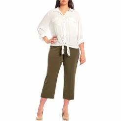 Buy 🧨 Investments Plus Size Kelly Point Collar Button Front Long Roll-Tab Sleeve Tie Front Top White ❤️ -Investments Shop unnamed file 2023