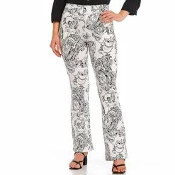 Cheap ⌛ Slim Factor By Investments 🌞 Summer Paisley Print Classic Waist Flare Ponte Pants ⌛