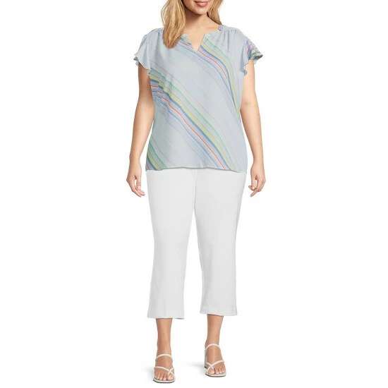 Best deal 🔥 Investments Plus Size Diagonal Stripe Split V-Neck Short Flutter Sleeve Top ⭐ 3 Best deal 🔥 Investments Plus Size Diagonal Stripe Split V-Neck Short Flutter Sleeve Top ⭐ - Image 3