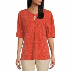 Brand new 👏 Investments Petite Size Knit Dotted Medallion Print Keyhole Neck Elbow Sleeve Top 🥰